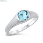Zilveren rhodium dames zegelring vierkante aquamarijn blauwe, Verzenden, Nieuw, Zilver