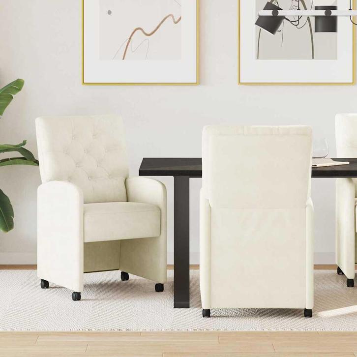 vidaXL Eetkamerstoelen met Wieltjes 2 pcs Crème 58 x 67 x 97, Huis en Inrichting, Stoelen, Nieuw, Verzenden