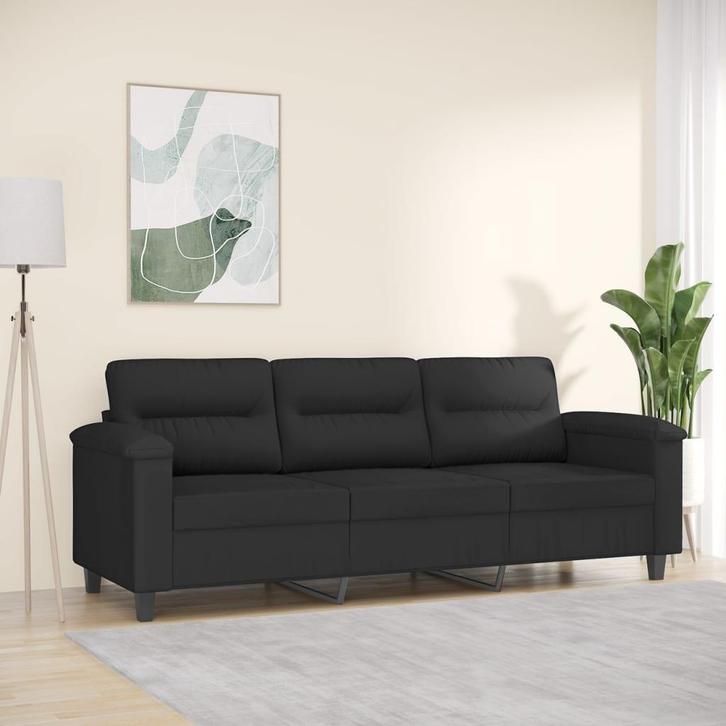 vidaXL Driezitsbank 180 cm microvezelstof zwart, Huis en Inrichting, Banken | Bankstellen, Nieuw, 200 tot 250 cm, Stof, Driepersoons