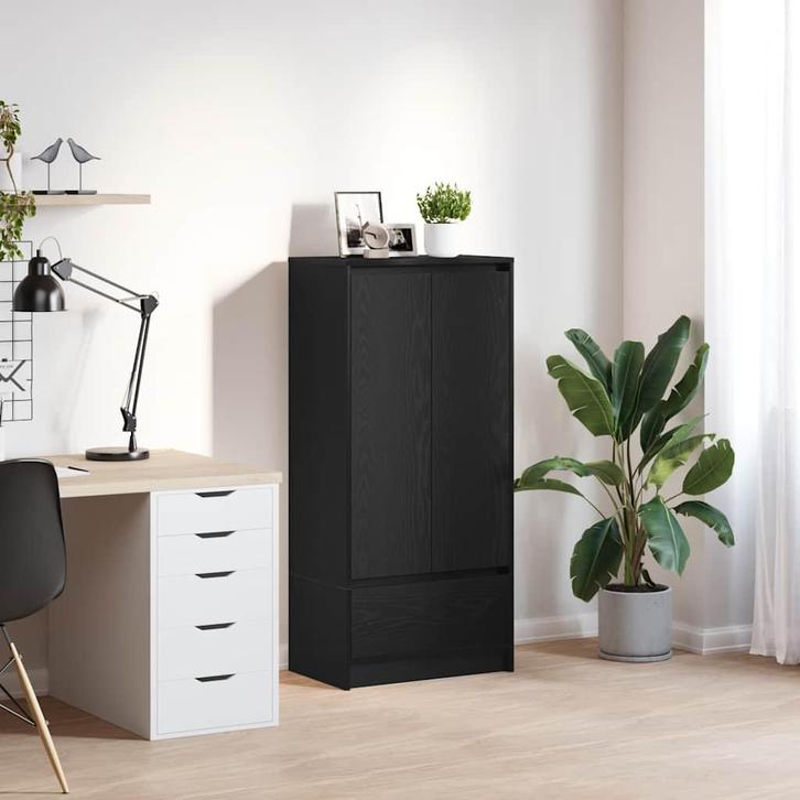 vidaXL Kast met lade 55,5x34x119,5 cm spaanplaat zwart, Huis en Inrichting, Kasten | Buffetkasten, Nieuw, Overige houtsoorten
