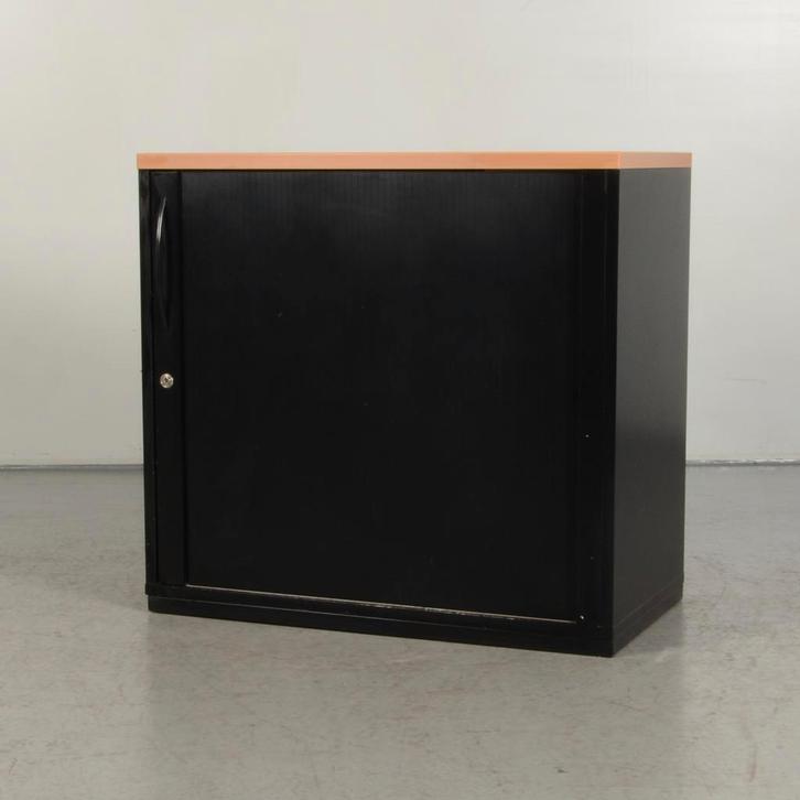 Roldeurkast Officenow - Zwart - Kersen topblad - 75 x 80 cm, Huis en Inrichting, Kasten | Roldeurkasten en Archiefkasten, Ophalen of Verzenden