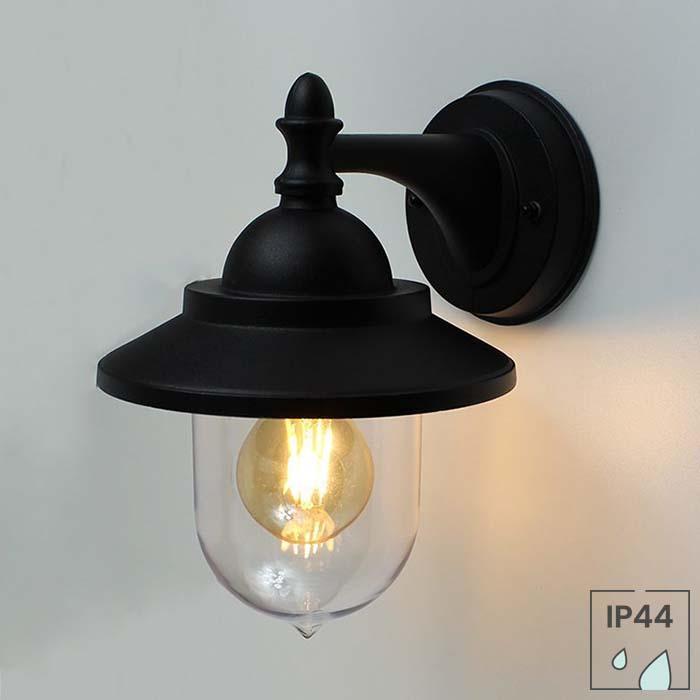 Buitenlamp zwart IP44 | Tuinverlichting lantaarn Digne | E27, Tuin en Terras, Buitenverlichting, Wandlamp, Nieuw, Minder dan 50 watt