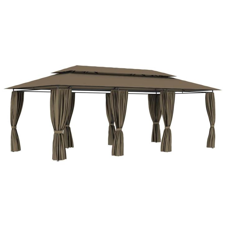 vidaXL Prieel met gordijnen 180 g/m² 600x298x270 cm taupe, Tuin en Terras, Partytenten, Nieuw, Verzenden