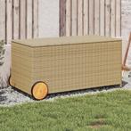 vidaXL Tuinbox met wielen 190 L poly rattan gemengd beige, Tuin en Terras, Verzenden, Nieuw