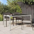 vidaXL Tuintafel 150x90x75 cm gehard glas en poly rattan wit, Verzenden, Nieuw