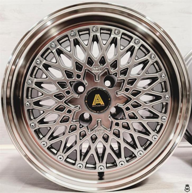 15 inch 4x100 Autostar Minus Gunmetal Polished Lip Velgen, Auto-onderdelen, Banden en Velgen, Velg(en), Nieuw, 15 inch, Ophalen of Verzenden