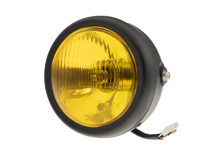 Koplamp rond 165mm halogeen 12V 35W mat zwart geel glas, Fietsen en Brommers, Brommeronderdelen | Algemeen, Nieuw, Ophalen of Verzenden
