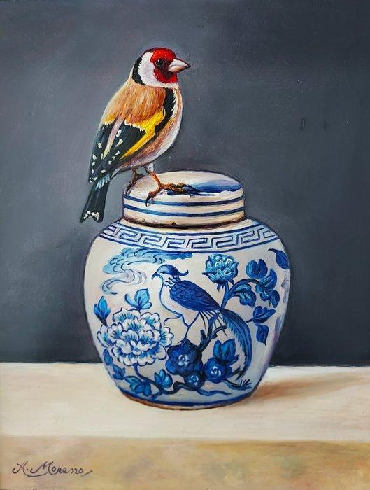 Alfonso Moreno (1947) - Chinees porseleinen pot met putter, Antiek en Kunst, Kunst | Schilderijen | Klassiek