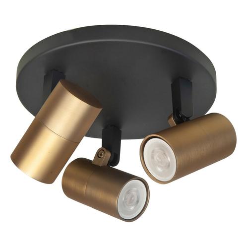 Opbouwspot Piccolo Zwart|Messing Metaal Rond GU10 3-voudig, Huis en Inrichting, Lampen | Spots, Ophalen of Verzenden