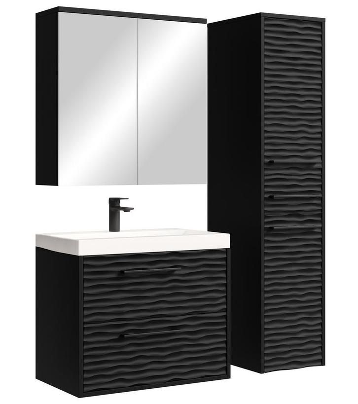 Badkamermeubel Etna 60cm zwart Badmeubel spiegel en zijkast, Huis en Inrichting, Badkamer | Badkamermeubels, Nieuw, Wastafelkast
