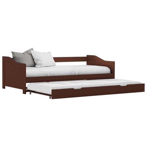vidaXL Bedbank uittrekbaar grenenhout donkerbruin 90x200 cm, Huis en Inrichting, Slaapkamer | Bedden, 90 cm, 200 cm, Bruin, Eenpersoons