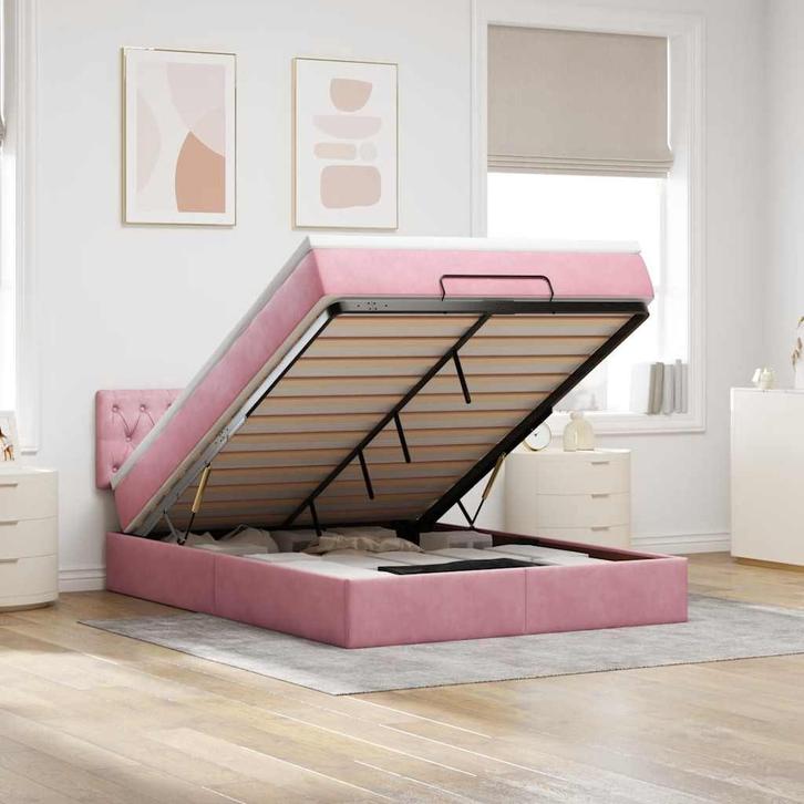 vidaXL Ottoman bed met matras en LEDs 140x200cm fluweel, Huis en Inrichting, Slaapkamer | Bedden, 140 cm, 200 cm, Tweepersoons