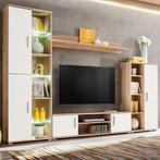 vidaXL Tv-wandmeubel met LED-verlichting Sonoma eiken en wit, Huis en Inrichting, Kasten | Televisiemeubels, Verzenden, Nieuw