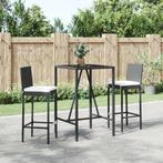 vidaXL 3-delige Tuinbarset met kussens poly rattan zwart, Verzenden, Nieuw, Rotan, 2 zitplaatsen