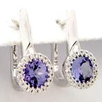 14 karaat Witgoud - Oorbellen - 1.02 ct Tanzaniet -