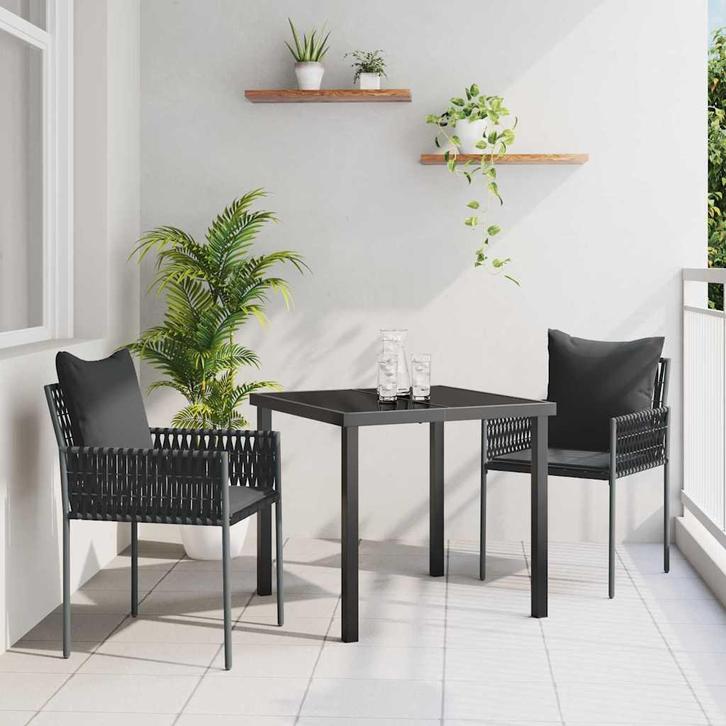 vidaXL Tuin eettafelset 3 pcs Zwart en Grijs PE Rattan, Tuin en Terras, Tuinsets en Loungesets, Nieuw, Rotan, Verzenden