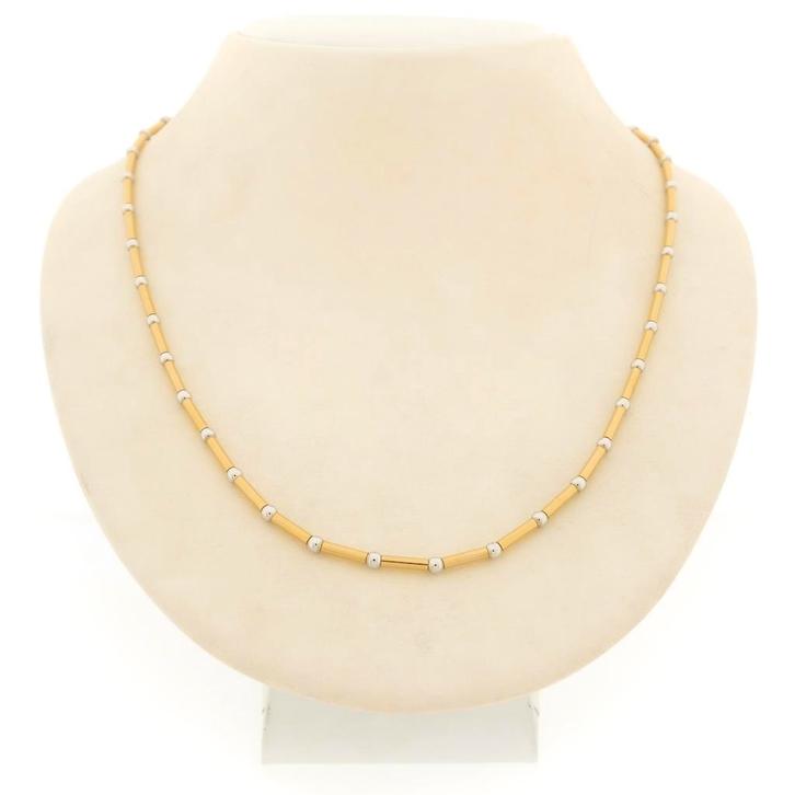 Bicolor gouden staafjes schakel ketting | 45,5 cm (witgoud), Sieraden, Tassen en Uiterlijk, Kettingen, Overige kleuren, Gebruikt