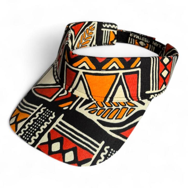 Zonneklep / Pet met Afrikaanse print - Rood & Oranje Bogolan, Kleding | Heren, Hoeden en Petten, Nieuw, Ophalen of Verzenden