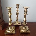 Kandelaar (3) - Messing - vierkante voet, Antiek en Kunst