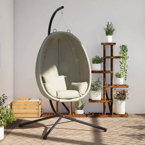 vidaXL Hangstoel met standaard stof en staal beige, Tuin en Terras, Tuinbanken, Nieuw, Verzenden