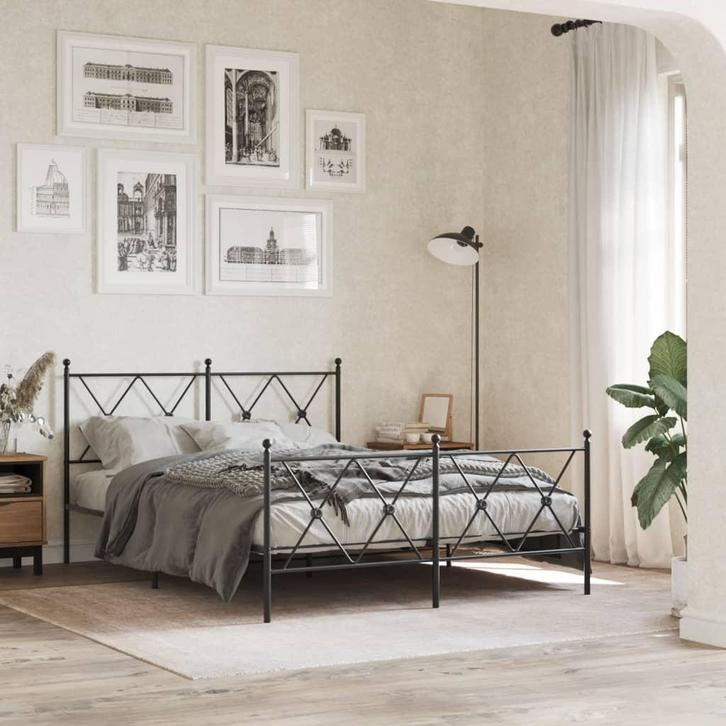 vidaXL Bedframe met hoofd- en voeteneinde metaal zwart, Huis en Inrichting, Slaapkamer | Bedden, Zwart, Nieuw, Metaal, Tweepersoons