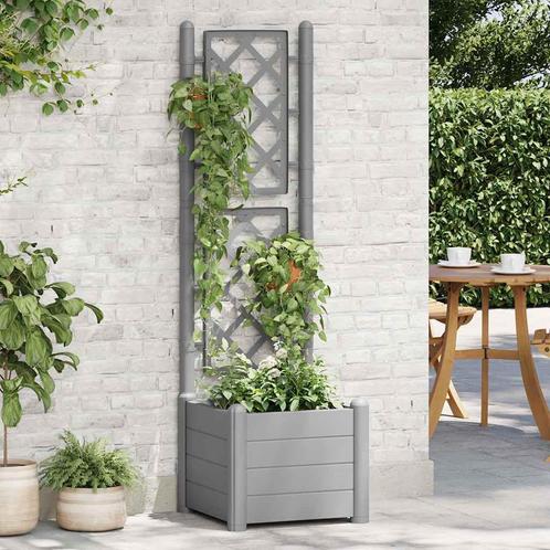 vidaXL Plantenbak met latwerk 43x43x142 cm PP steengrijs, Tuin en Terras, Bloembakken en Plantenbakken, Minder dan 60 cm, Nieuw