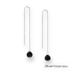 Elegante 925 zilveren threader oorbellen met zwarte spinel e, Verzenden, Nieuw, Zilver