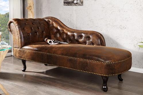 Chesterfield chaise longue 170cm antiekbruin met, Huis en Inrichting, Banken | Bankstellen, Ophalen of Verzenden