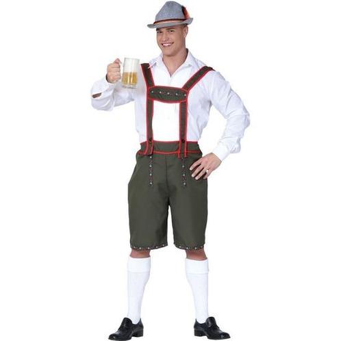 Groene/rode bierfeest/oktoberfest lederhosen broek verklee.., Kleding | Heren, Carnavalskleding en Feestkleding, Verzenden