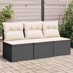 vidaXL Tuinbank 3-zits met kussens poly rattan zwart, Tuin en Terras, Verzenden, Nieuw, Rotan