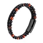 Leren Zwarte Armband met Obsidiaan en Mahonie Obsidiaan, Nieuw