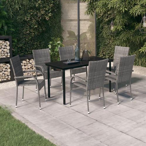 vidaXL 7-delige Tuinset grijs en zwart, Tuin en Terras, Tuinsets en Loungesets, Tuinset, Nieuw, 6 zitplaatsen, Rotan, Verzenden