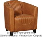 Donkergrijze leren landelijke kuipstoel - poot hout zwart -, Huis en Inrichting, Fauteuils, Klassiek, Nieuw, Ophalen of Verzenden