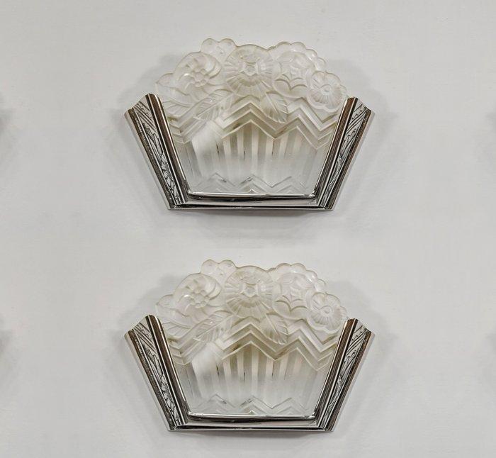 Noverdy - Wandlamp (2) - nickeled bronze - paar - 1930 art, Antiek en Kunst, Antiek | Meubels | Stoelen en Banken