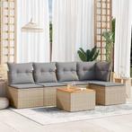 vidaXL 6-delige Loungeset met kussens poly rattan beige, Verzenden, Nieuw, Rotan, Loungeset
