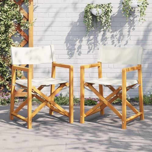 vidaXL Regisseursstoelen 2 st inklapbaar stof crèmewit, Tuin en Terras, Tuinstoelen, Nieuw, Hout, Verzenden