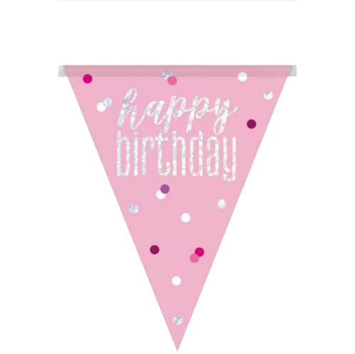 Happy Birthday Slinger Roze 2,74m, Hobby en Vrije tijd, Feestartikelen, Nieuw, Verzenden