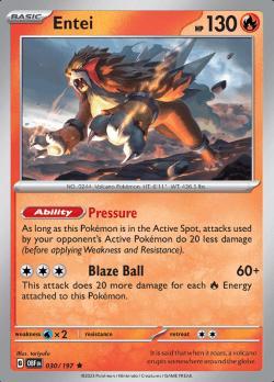 Entei 030/197 holo Obsidian flames, Hobby en Vrije tijd, Verzamelkaartspellen | Pokémon, Losse kaart, Nieuw, Foil, Ophalen of Verzenden