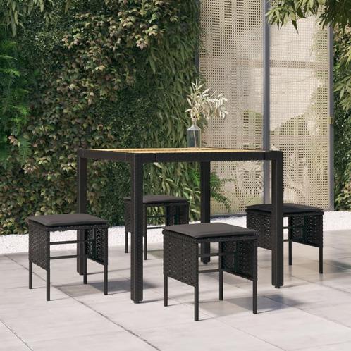 vidaXL Tuinvoetenbanken 4 st met kussens poly rattan zwart, Tuin en Terras, Tuinsets en Loungesets, Nieuw, Rotan, Verzenden