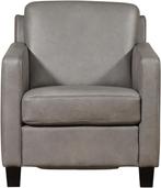 Grijze leren landelijke fauteuil - poot hout zwart - Granada, Nieuw, Ophalen of Verzenden, Landelijk, 50 tot 75 cm