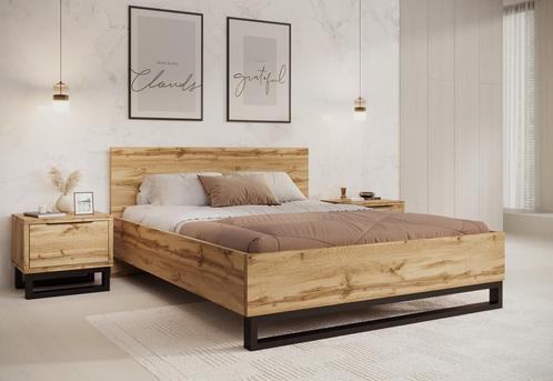 Tweepersoonsbed - Eiken Zwart - 160x200 cm | Zonder matras, Huis en Inrichting, Slaapkamer | Bedden, Nieuw, Tweepersoons, Verzenden
