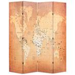 vidaXL Kamerscherm inklapbaar wereldkaart 160x170 cm geel, Huis en Inrichting, Woonaccessoires | Kamerschermen, Verzenden, Nieuw