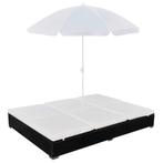 vidaXL Loungebed met parasol poly rattan zwart, Verzenden, Nieuw