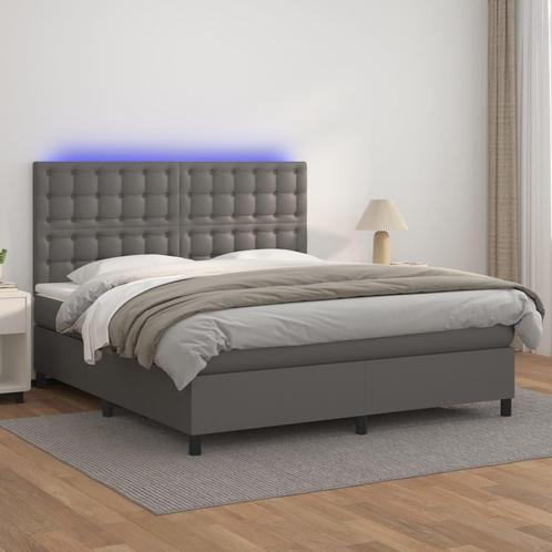 vidaXL Boxspring met matras en LED kunstleer grijs 180x200, Huis en Inrichting, Slaapkamer | Bedden, 80 cm, 200 cm, Grijs, Eenpersoons