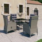 vidaXL 5-delige Tuinset poly rattan en glas grijs, 4 zitplaatsen, Nieuw, Tuinset, Verzenden
