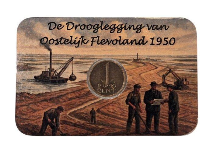 Nederland. Juliana. 1 Cent 1950 Coincard De drooglegging, Postzegels en Munten, Munten | Nederland