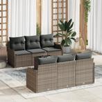 vidaXL 7-delige tuinset met kussen Grijs Poly Rattan, Verzenden, Nieuw, Rotan, Tuinset