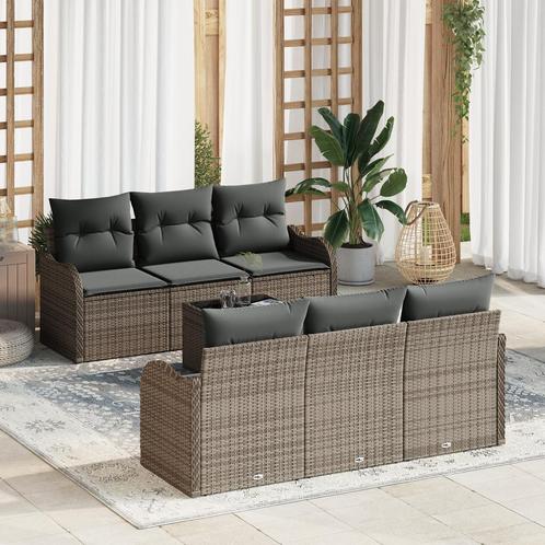 vidaXL 7-delige tuinset met kussen Grijs Poly Rattan, Tuin en Terras, Tuinsets en Loungesets, Tuinset, Nieuw, Rotan, Verzenden