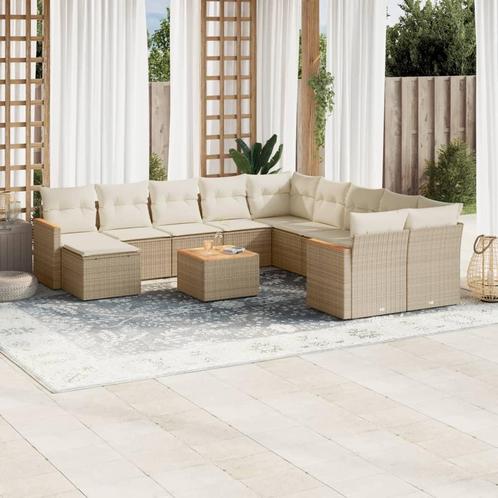 vidaXL 12-delige Loungeset met kussens poly rattan beige, Tuin en Terras, Tuinsets en Loungesets, Loungeset, Nieuw, Rotan, Verzenden
