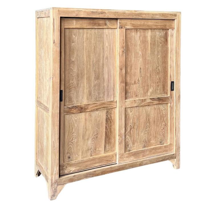 !Voordelige! massieve teak vitrinekast met schuifdeuren, Huis en Inrichting, Kasten | Vitrinekasten, 25 tot 50 cm, Met deur(en)